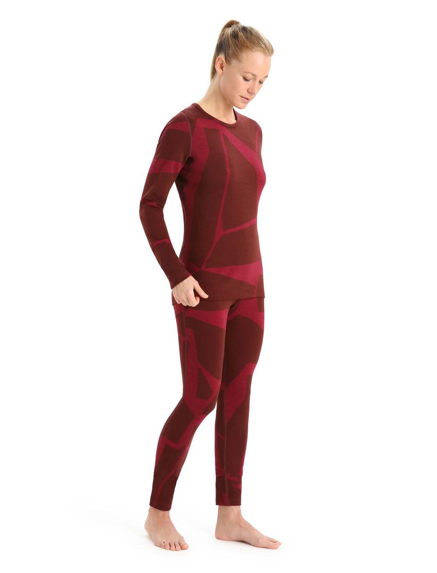 Women's Icebreaker Merino 250 Vertex Long Sleeve Crewe Thermal Top Fractured Landscapes Base Layers Espresso / Cherry | CA 1074ILHS